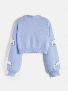 ROMWE Kawaii Sweet Casual Cropped Cute Embroidered Cardigan, School,Long Sleeve Tops - Baby Blue - View 6