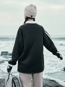 In My Nature 女字母印花翻領戶外運動衫 - 黑色 - 查看 2