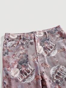 SHEIN MOD Plus Size Women'S Angel Printed Flared Jeans - Multicolor - View 3