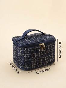 1 Miếng 22*14*14 Mỹ phẩm Hộp đựng Với Bàn chải trang điểm Giá đỡ Đối với phụ nữ , Xanh Với Vàng Họa tiết Lưới - Màu xanh Cadet - Xem 2