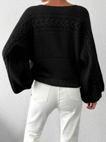 EURMUSE Women's Solid Color Batwing Sleeve Sweater - Black - View 2