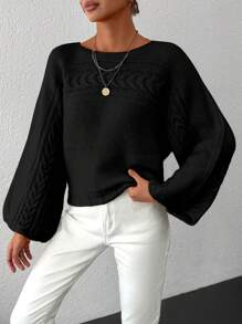 EURMUSE Women's Solid Color Batwing Sleeve Sweater - Black - View 5