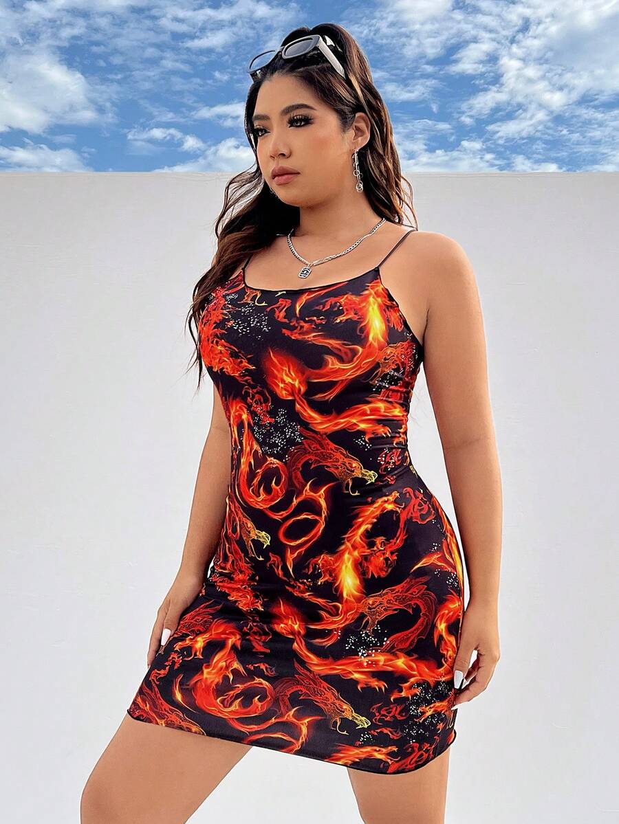 SHEIN Coolane 女性加大码龍印花背心裙 - 彩色 - 查看 1