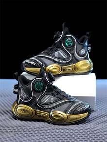 1pair Unisex Youth Basketball Shoes, Four Seasons, Metal And Gold Color, Buckle Closure - Black - View 5