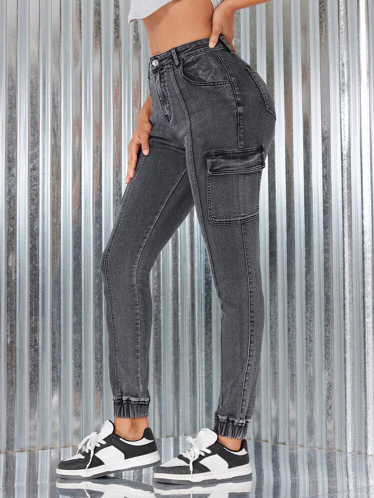 Ladies' Cargo Style Denim Jeans With Pockets