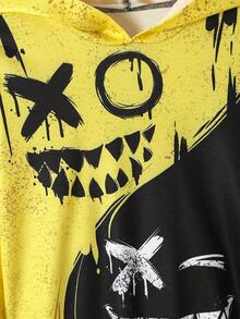 1件套青少年男孩帽衫帶毛線圖案,顏色區塊,秋季款式 - 黃色 - 查看 3