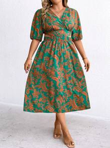 SHEIN Clasi Plus Size Damen-hohlkleid Mit Vollständig Bedruckter Taille