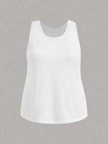 SHEIN Sports Plus Size Solid Color Mesh Sports Tank Top
