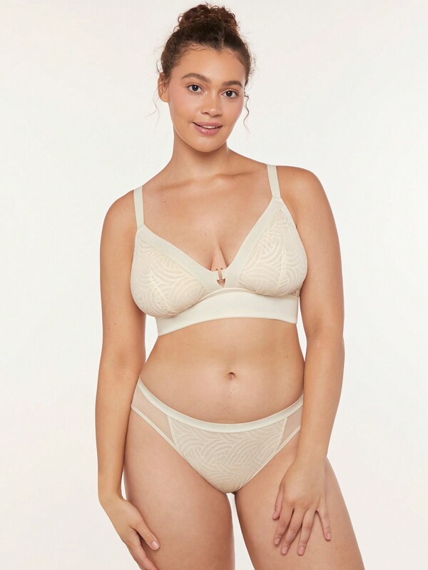 LUVLETTE Sujetador sin aros con escote en V de encaje, elegancia minimalista, color blanco, minimizador, cómodo y esencial