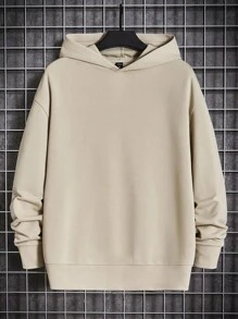 Men's Oversized Playing Card & Skull Print Hooded Sweatshirt - Khaki - View 2