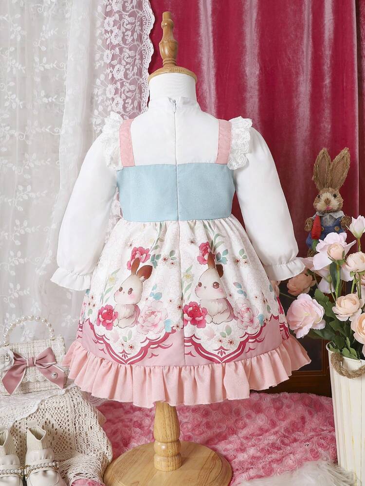 Baby Girl Rabbit Print Button-Up Princess Dress
