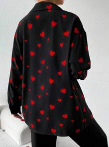 Chiquease Loose Heart Print Drop Shoulder Blouse - Black - View 2