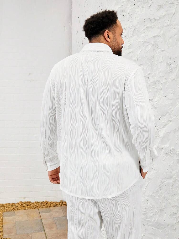 Men's Plus Size Solid Color Knitted Casual Two-Piece Set