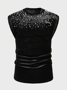 GENTILAND 男士休閒無袖背心上衣，帶有珍珠釘細節 - 黑色 - 查看 1