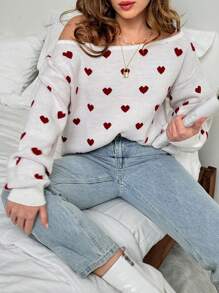 EURMUSE Heart Pattern Long Sleeve Sweater - Multicolor - View 1