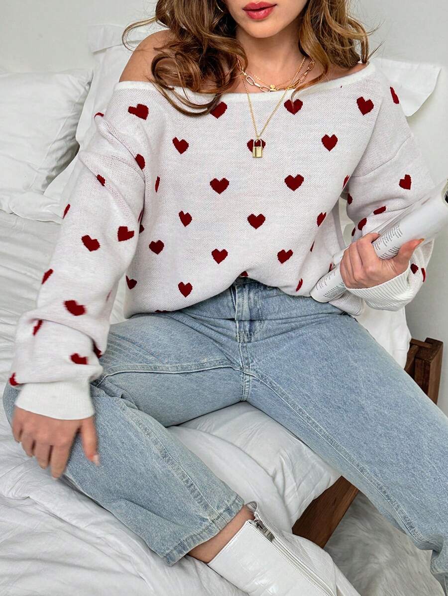 EURMUSE Heart Pattern Long Sleeve Sweater - Multicolor - View 1