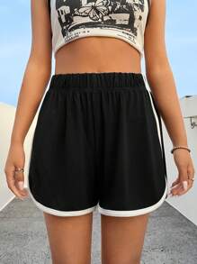 Muchica Rhinestone Slogan Striped Embellished Shorts - Black - View 5