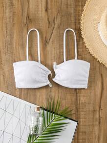 SHEIN Swim 夏季女士纯色比基尼上衣音乐节 - 白色 - 查看 3