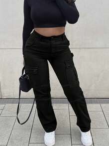 NVFelix New Retro Y2K Cargo Pants For Women - Stretch Flap Pocket Design, Streetwear Style (Fall Clothes) - màu đen - Xem 6