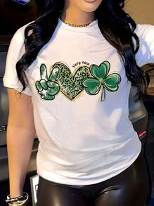 INAWLY 女款字母心形印花短袖 T 卹 - 白色 - 查看 1