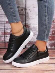 Women's Casual Sports Shoes With Snake Skin & Zipper Decor, Fashionable And Versatile