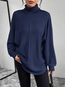 SHEIN Essnce High Collar Batwing Sleeve T-Shirt - Blue - View 4