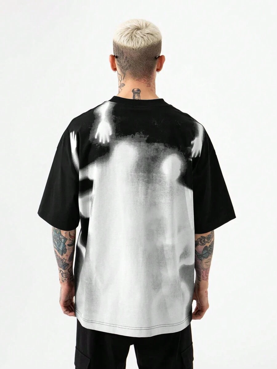 Chillumni Men'S Printed Round Neck T-Shirt - Black - View 1