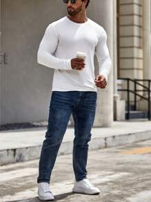 Manfinity Homme Men Solid Round Neck Tee - White - View 6