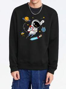 Manfinity Hypemode 寬鬆版男士太空人印花圓領汗衫 - 黑色 - 查看 1