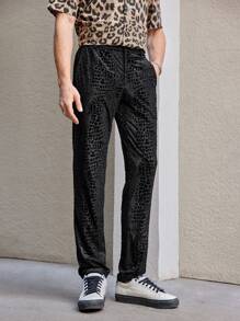 GENTILAND Men'S Crocodile Textured Knit Casual Straight Trousers - Black - View 6