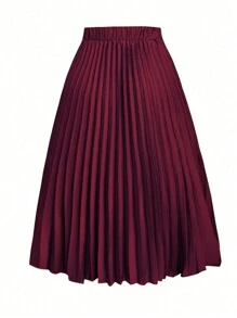 Celure Plus Size Pleated Skirt, Elegant & Romantic For Party, New Year Burgundy Maxi Women Skirt