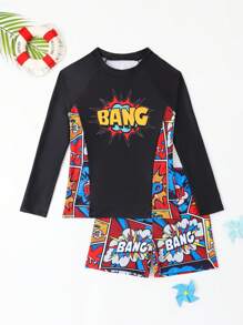 男孩卡通印花泳衣運動兩件套 - 彩色 - 查看 1