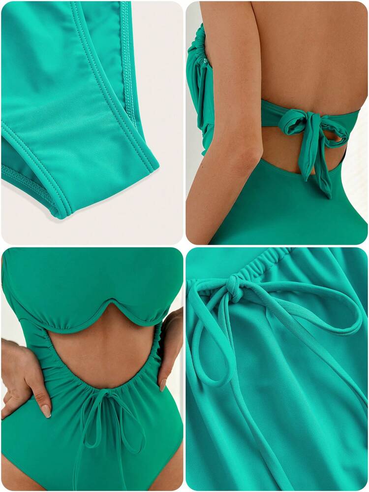Hollow Out Detailing & Knot Design One-Piece Swimsuit Summer