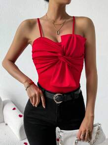 Chiquease 正面打結吊帶背心 - 紅色 - 查看 4