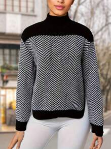 EMERY ROSE Women's Stand Collar Herringbone Pullover Sweater