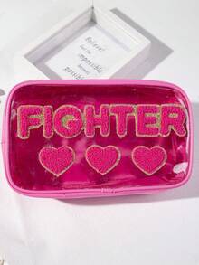 1pc Minimalist Mother's Day Embroidered Letter PVC Semi-Transparent Cosmetic Bag, Toiletry Pouch, Suitable For Travel, Holiday, Gift - Hot Pink - View 10