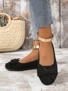 Giày bệt ba lê mũi tròn chất liệu da lộn thời trang thu/đông cỡ lớn cho nữ ngày lễ tình nhân thoải mái - màu đen - Xem 3