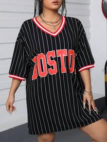 CovetEZ Của phụ nữ Kích thước lớn Lá thư In sọc Đầm - Nhiều màu - Xem 5