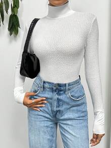 SHEIN Essnce Turtleneck Long Sleeve Bodysuit - White - View 4
