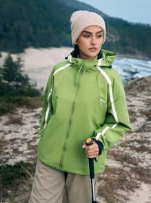 In My Nature Women's Colorblock Zipper Opening Drawstring Hooded Outdoor Sports Jacket - Olive Green - View 6