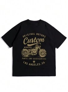 Men Motorcycle & Letter Graphic Tee - Black - View 4