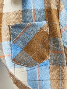 SHEIN 男孩休閒淺藍色軍風格格子襯衫，舒適且多功能，適用於春、夏、秋，適合4-7歲，適用於學校、戶外和家庭 - 彩色 - 查看 3