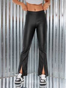 SHEIN Unity Women Casual Solid Color Split Hem Slim Fit Pants Fall Cloth For Women - Black - View 1