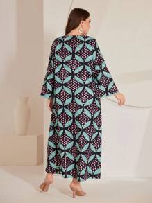 Al Najma Plus Size Women's Lace Splicing All Over Print Dress