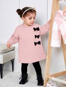 SHEIN Em bé Cô gái Giải trí Dài Áo nỉ Với Chi tiết cung - Hồng - Xem 5