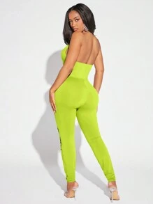 SHEIN SXY 女士露背連身緊身跳躍裝 - 黃色 - 查看 2