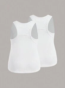 SHEIN Sports Plus Size Solid Color Mesh Sports Tank Top
