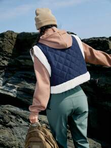 In My Nature Ladies'winter Outdoor Vest Jacket With Raw Edges Patchwork,Warm Vest For Autumn And Winter - Navy Blue - View 2