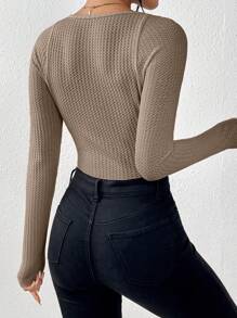SHEIN Frenchy Textured Sweetheart Neckline Bodysuit - Grey - View 2