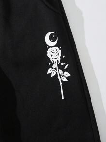 Hoa & In Mặt trăng Eo dây rút Nhiệt - màu đen - Xem 3